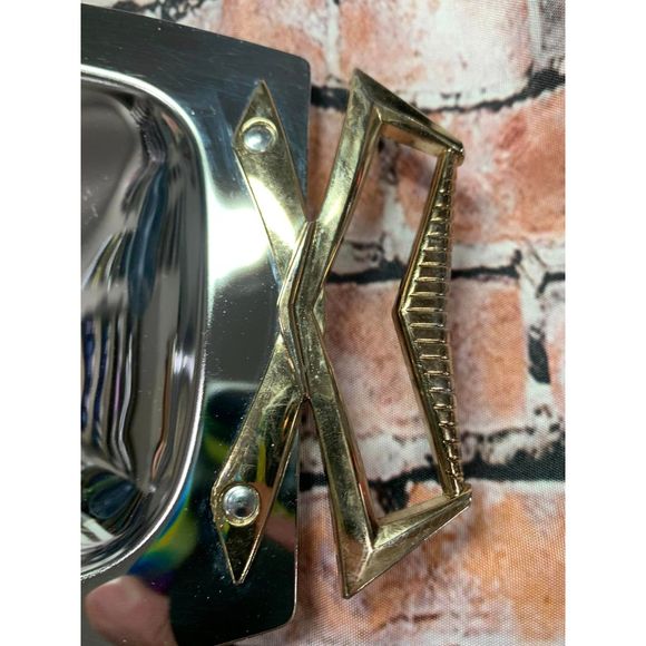 Vintage Kromex MCM Bread Roll Serving Tray Shiny Silver Tone Brass Handles USA - Picture 3 of 4